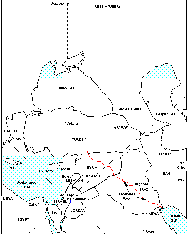 Drawing of the Middle East Map regarding 1948 A.D. to 1996 A.D.