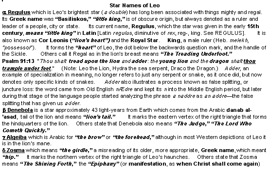 Star Names of Leo