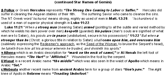 continuation of the Star Names of Gemini