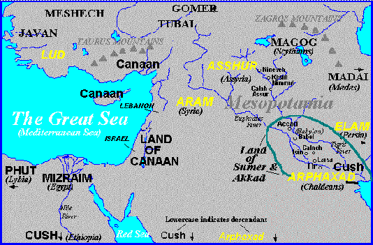 Map of the Nations mentioned in Genesis 10